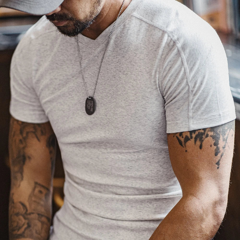 Maden Gray Casual Lyocell Cool-Touch Short Sleeve T-Shirt Men's Summer Quick-Dry V-Neck Fitness Tee Slim Fit Gym Versatile Tops