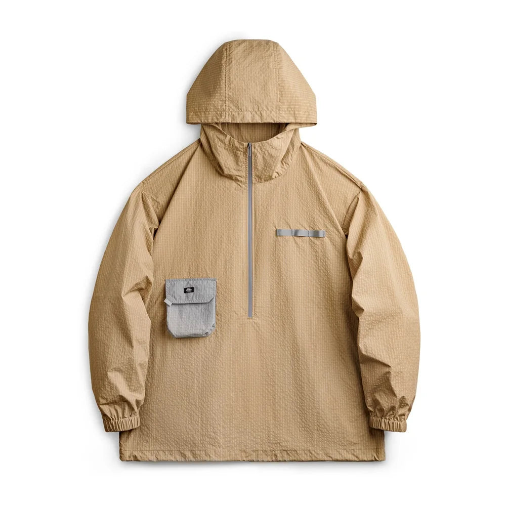 Maden Outdoor Half-Zip Pullover Sweatshirt Jacket Loose Fit Plaid Color Block Lightweight Hoodie with Pocket Men's Autumn Top