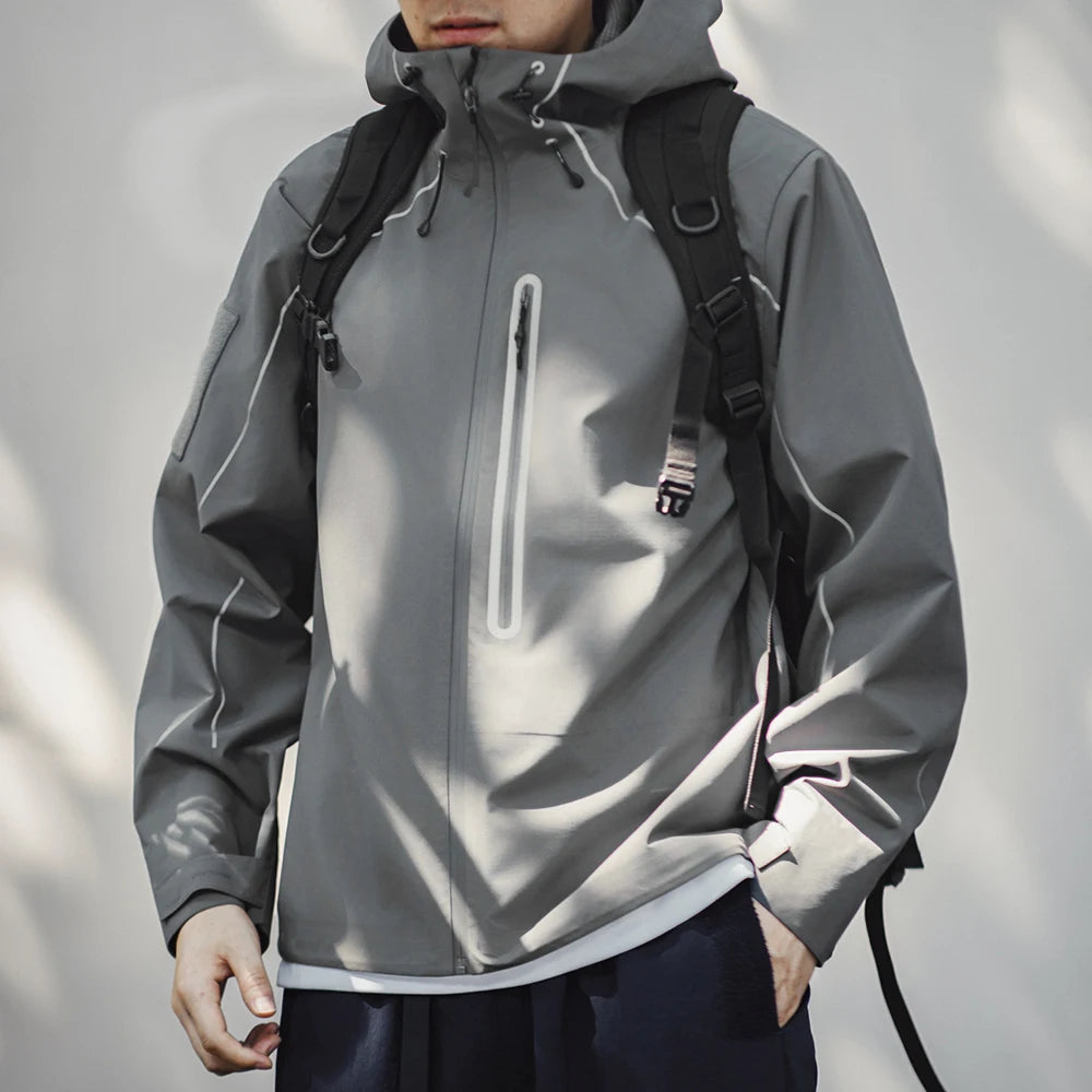 Maden Casual Functional Reflective Jacket Outdoor Wear-resistant Hooded Zipper Coat Waterproof Hiking Jacket for Men's Autumn