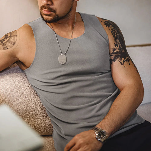 Maden Casual Solid Color Fleece Tank Tops Inner Layer Basic Tops for Men Versatile Seamless Vest Autumn Slim Fit Sleeveless Vest