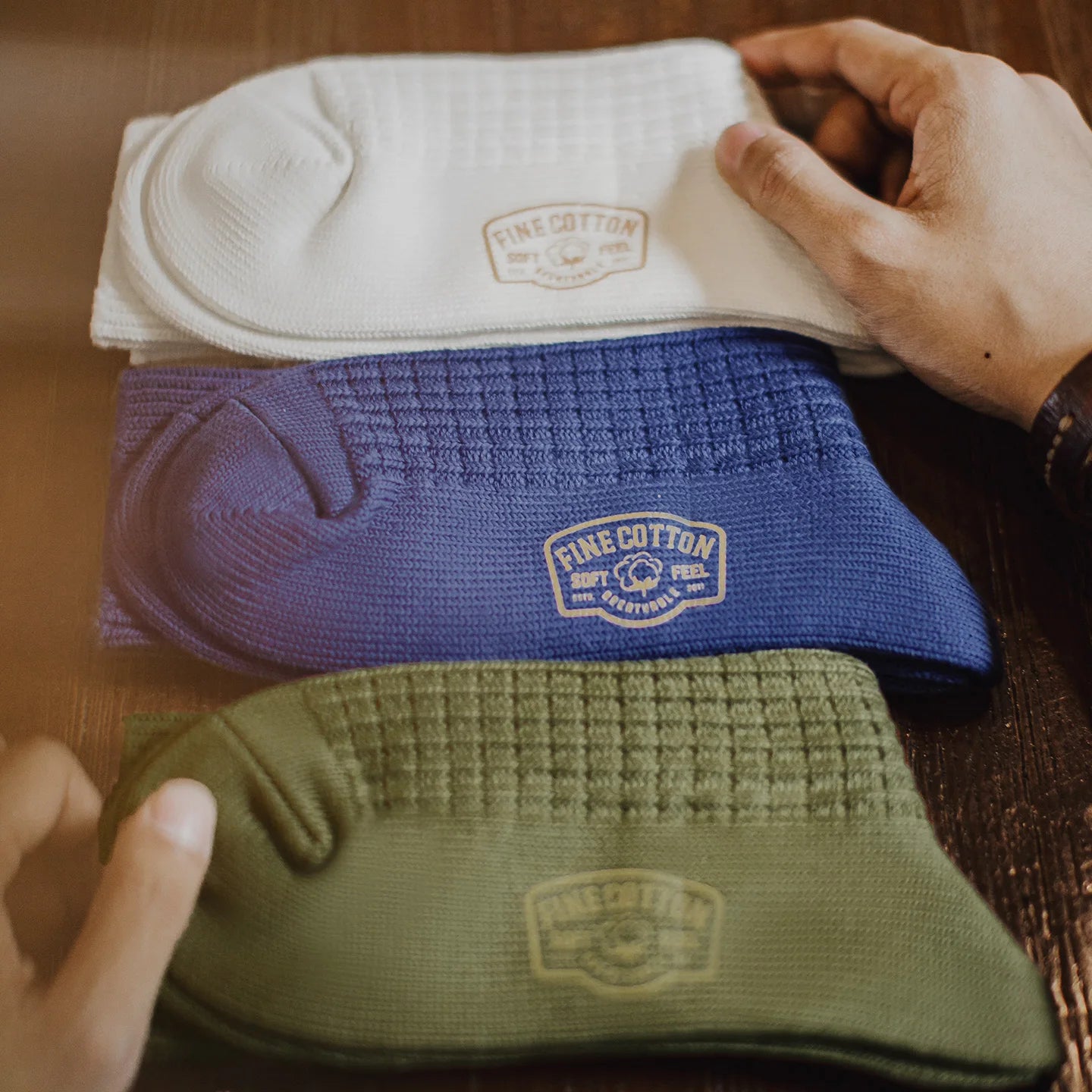 Maden Men‘s Waffle Weave Mid-Calf Socks 3Pairs Knitted Cotton Thick Socks for Autumn Winter Breathable Sweat-Wicking Long Sock