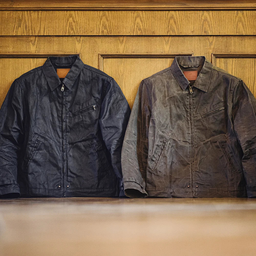 Maden Men's Vintage IV Oil Waxed Canvas Jacket Lapel Zipper Short Outerwear Classic Slim Fit for Men's Spring and Fall Jacket