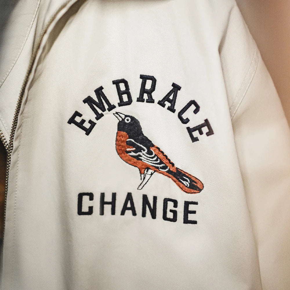 Maden New Vintage Embroidered Stadium Jacket Men's Spring Loose Fit Notch Lapel Zip-Up Outerwear Casual Cream Apricot Streetwear