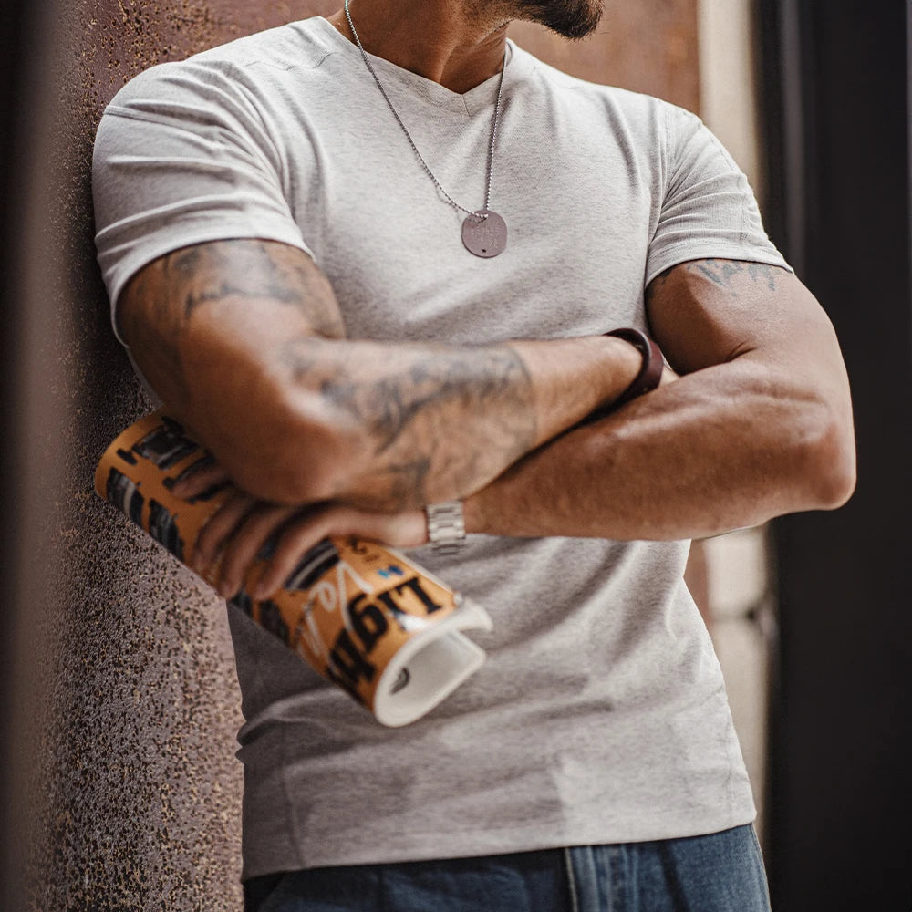 Maden Gray Casual Lyocell Cool-Touch Short Sleeve T-Shirt Men's Summer Quick-Dry V-Neck Fitness Tee Slim Fit Gym Versatile Tops