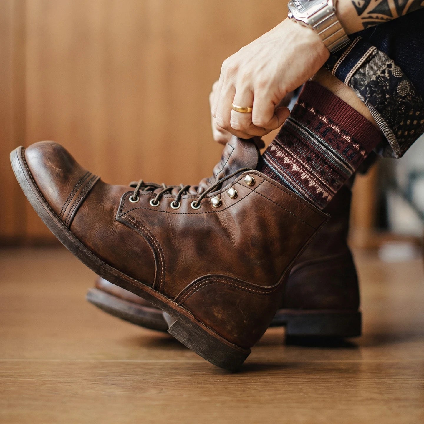 Maden Men's Vintage Fair Isle 4 Pairs Socks Pattern Mid-Calf Knit Socks Thermal Warm Long Socks for Fall and Winter & Christmas