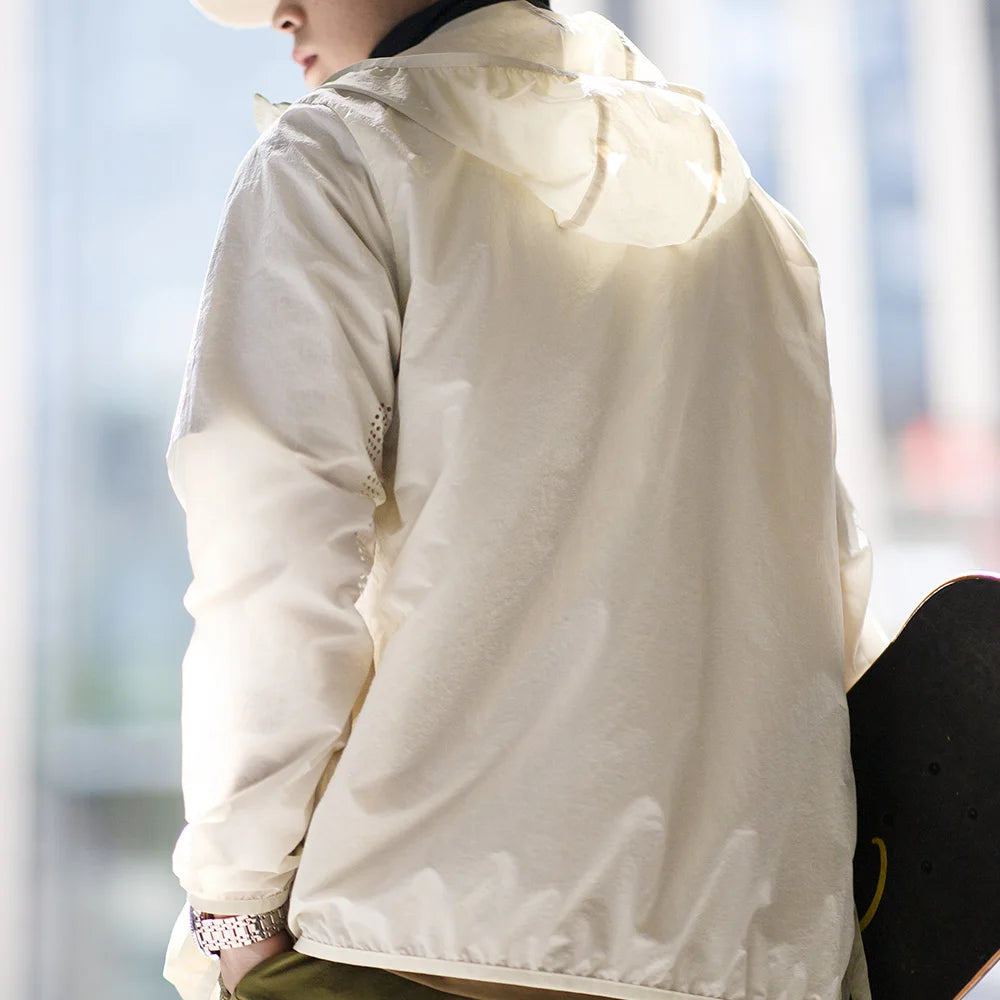 Maden Men's UPF 50+ UV Full Zip Sun Protection Jacket Light Thin Breathable Packable Fishing Windbreaker Hiking Hooded Skin Coat