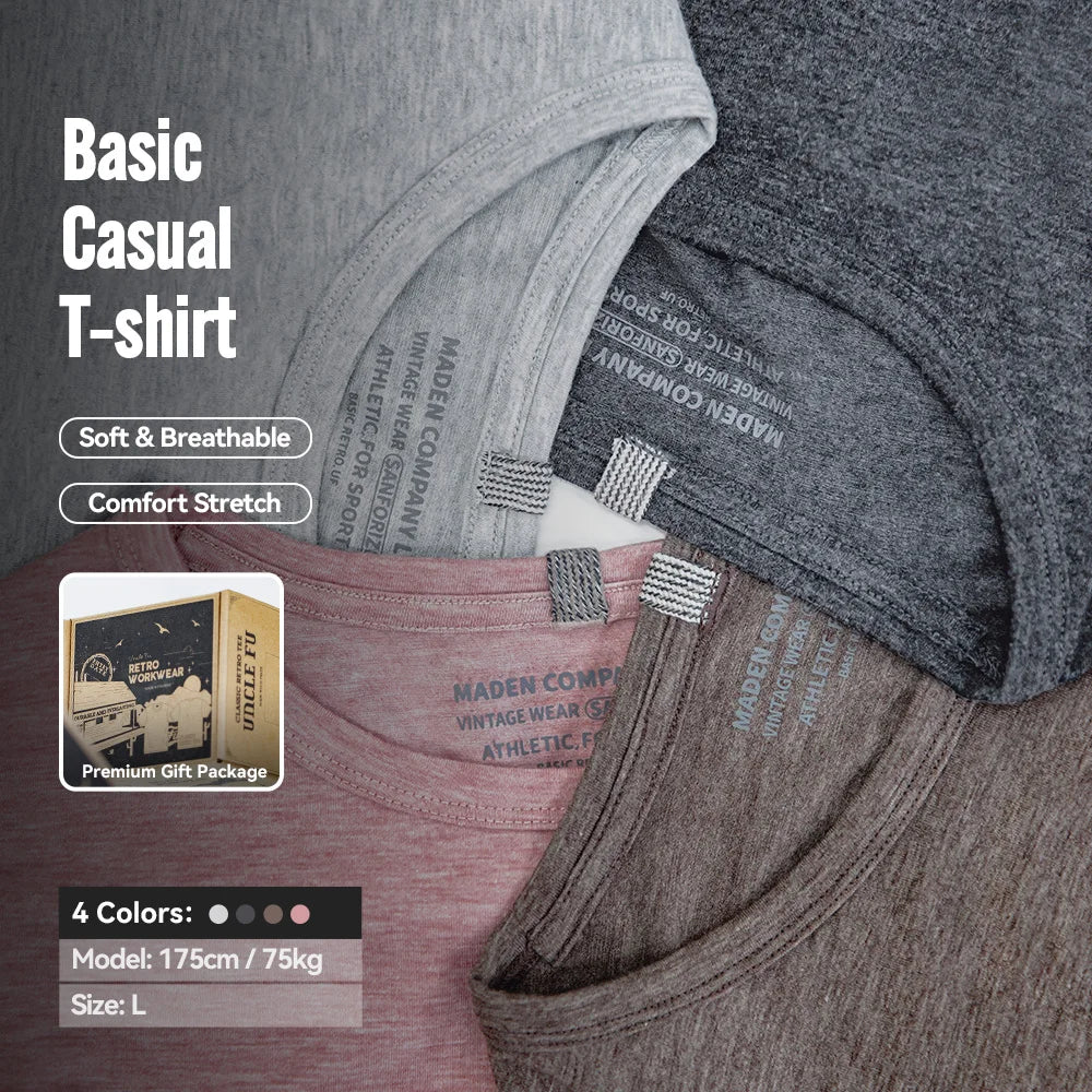 Maden Casual Breathable Blended Short Sleeve T-shirt for Men's Summer Crew Neck Lightweight Basic Tees Versatile Loose Fit Tops
