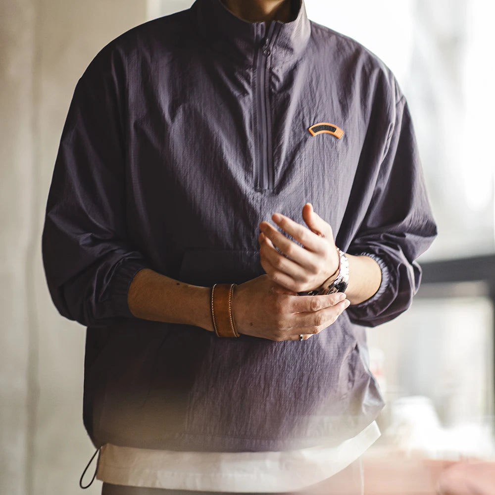 Maden Vintage Half-Zip Stand Collar Pullover Jacket Cityboy Outdoor Hoodie Men Spring Casual Sweatshirt Sporty Urban Streetwear