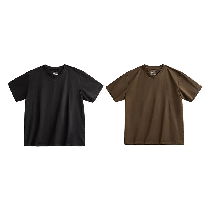 Maden Sorona Quick-drying Sweat-absorbent and Cool Short-sleeved T-shirt V-neck Solid Color Daily Versatile Top for Men's Summer