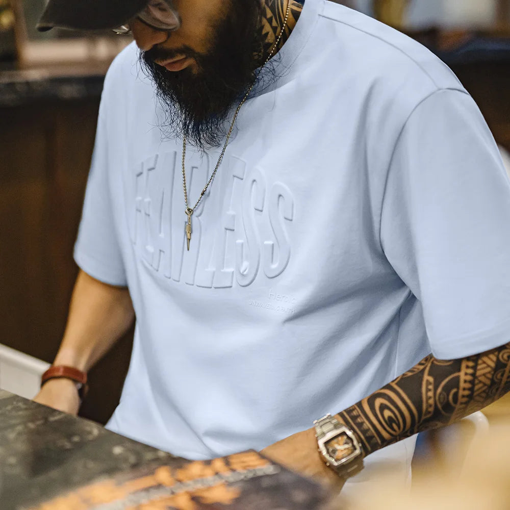 Maden Casual 3D Print Light Blue T-Shirt Men's Spring and Summer Breathable Loose Fit Tee Short Sleeve Round Neck Versatile Tops