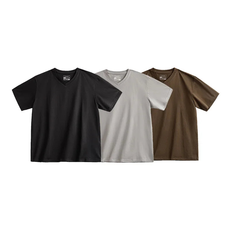 Maden Sorona Quick-drying Sweat-absorbent and Cool Short-sleeved T-shirt V-neck Solid Color Daily Versatile Top for Men's Summer