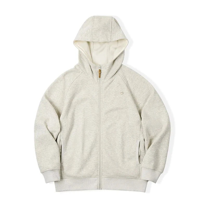 Maden Gray Hooded Sweatshirt for Men Polar Fleece Lining Thickened Warm Zippered Sports Cardigan Autumn and Winter Outer Jacket