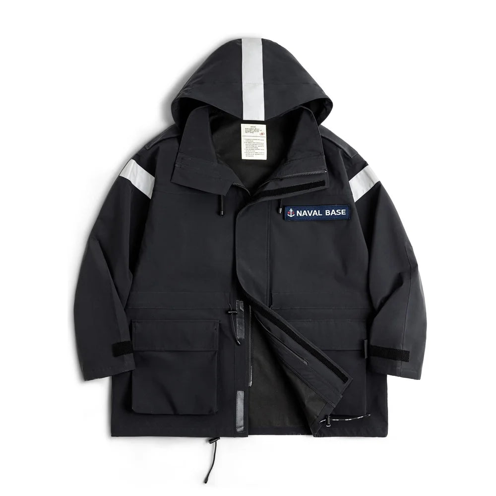 Maden Retro Mid-length Navy Parka Windbreaker Loose Fit Windproof Hooded Jacket Versatile Men's Outerwear for  Autumn and Winter