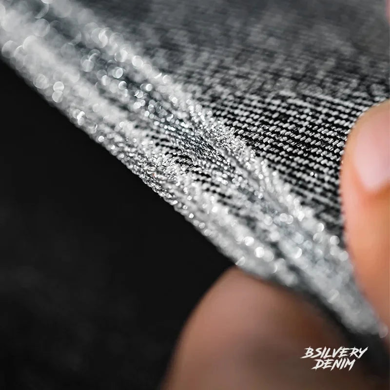 Maden Vintage 13oz Selvedge Raw Denim Jeans Straight Silver Jeans with Zipper Fly Subtle Shimmer Pants for Men's Autumn Trousers