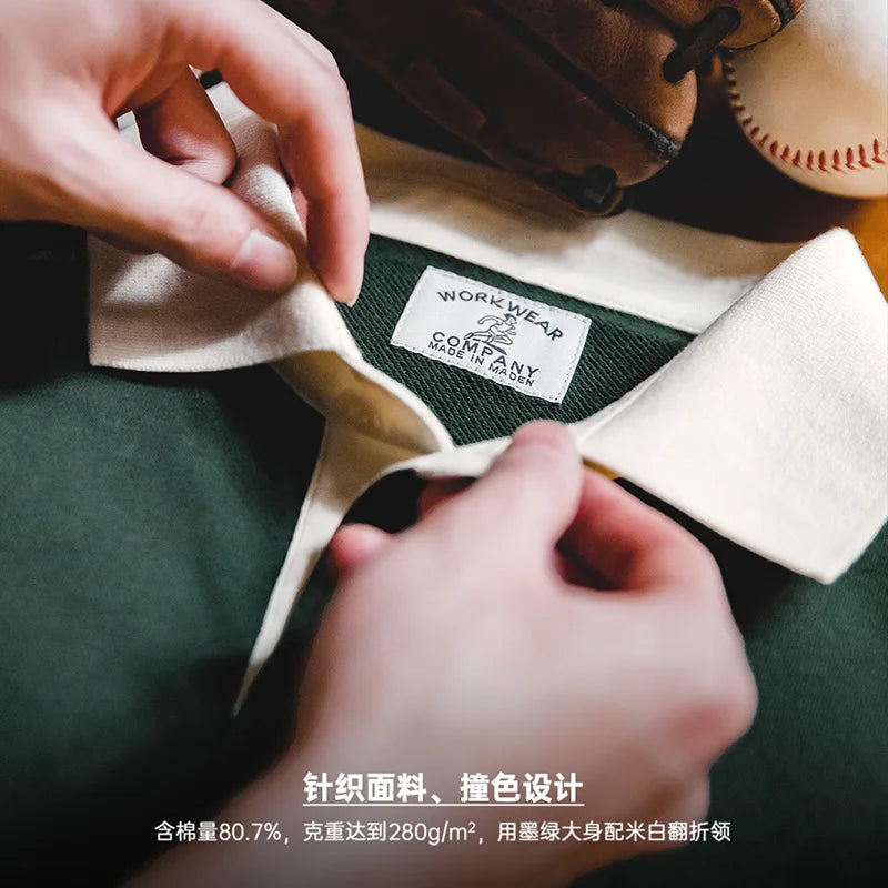 Maden Contrasting Color Short Sleeve T-shirts for Men Summer Green Loose Fit Polo Shirt Casual Embroidery Tee Tops for Daily