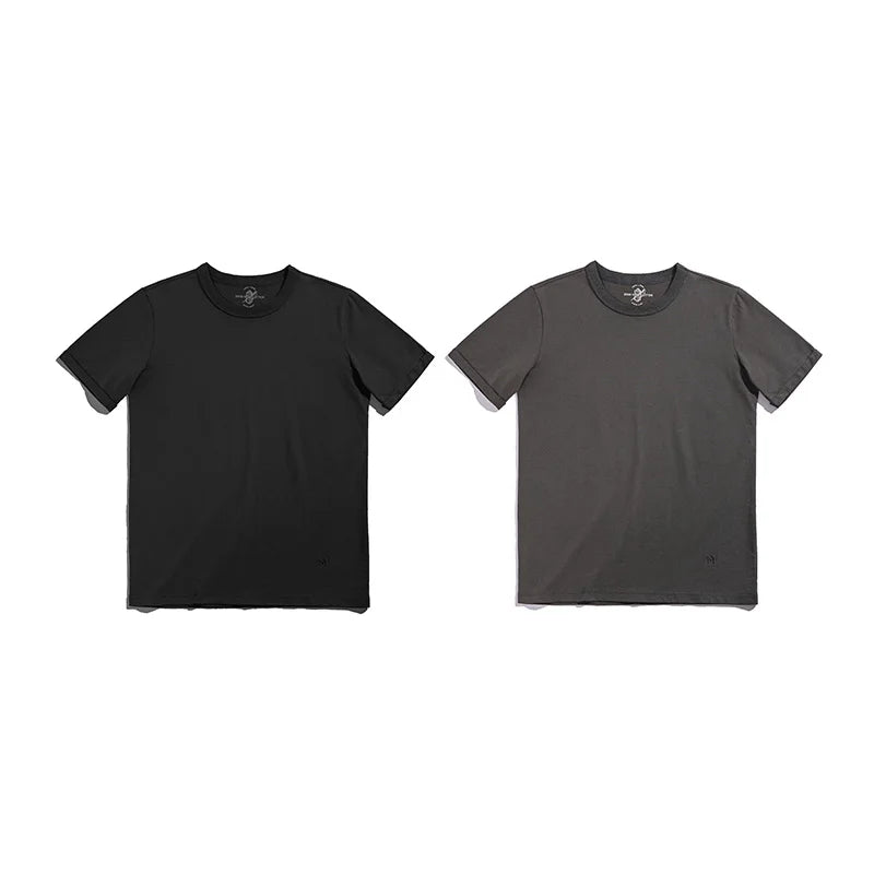 Maden Summer Solid Color Short Sleeve T-Shirts 100% Cotton Round Neck Tees with Rolled Edge Cuffs Casual Tops for Men