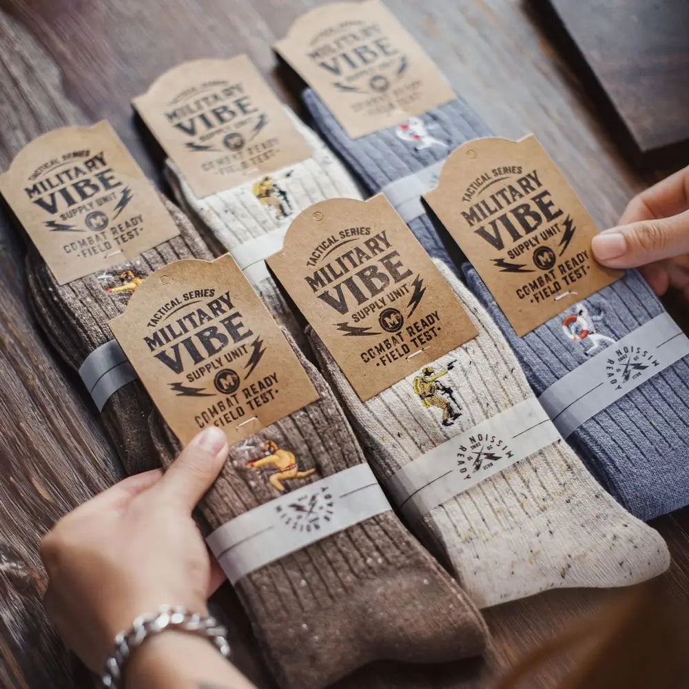 Maden 3Pairs Men‘s Wool Blend Mid-Calf Socks Heather Effect Vintage Embroidered Warm Socks Ribbed Knit Sock for Autumn Winter