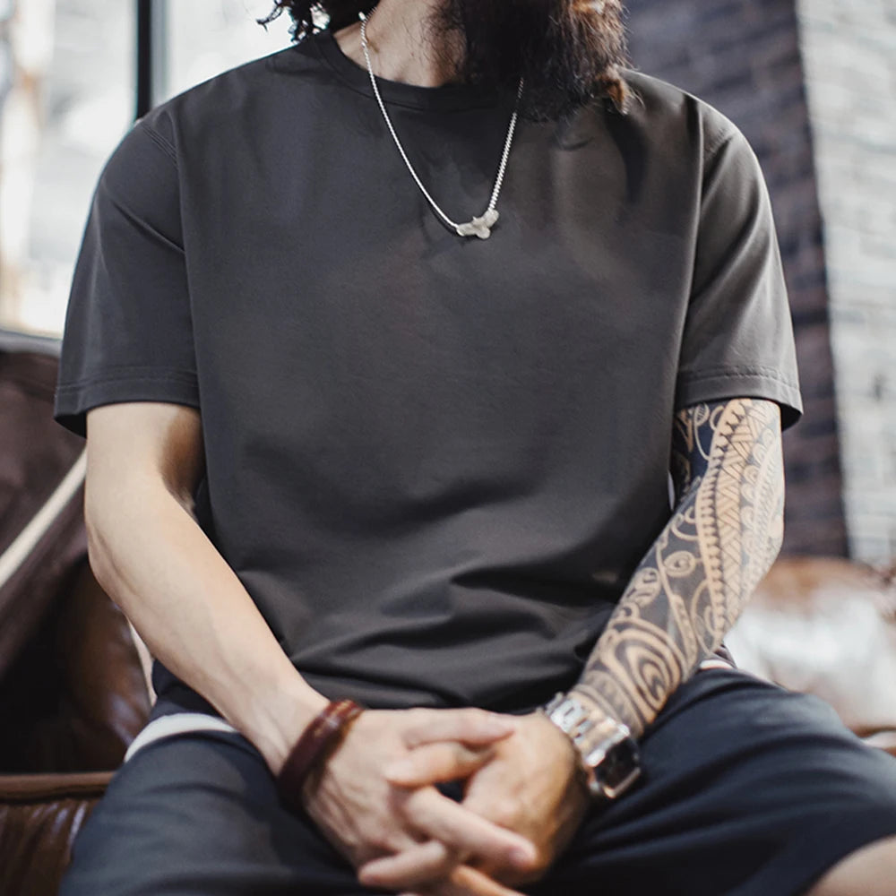 Maden Men's Cooling Quick-Dry Short-sleeved T-Shirt High Elastic Solid Color Crew Neck Relaxed Fit Sports & Casual Summer Top