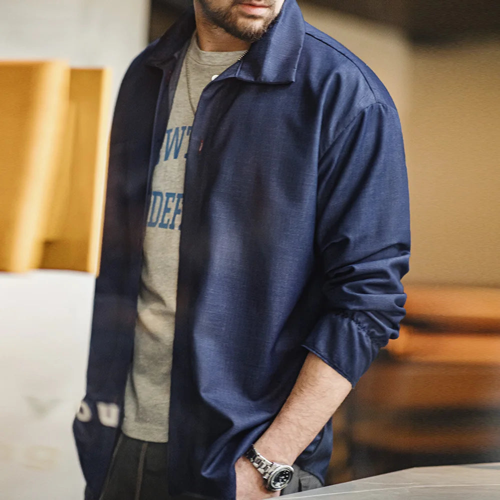 Maden Spring Vintage Blue Sets for Men Long Sleeve Shirts Loose Casual Straight Pants Mens Clothes Set Two Piece Plus Size Shirt