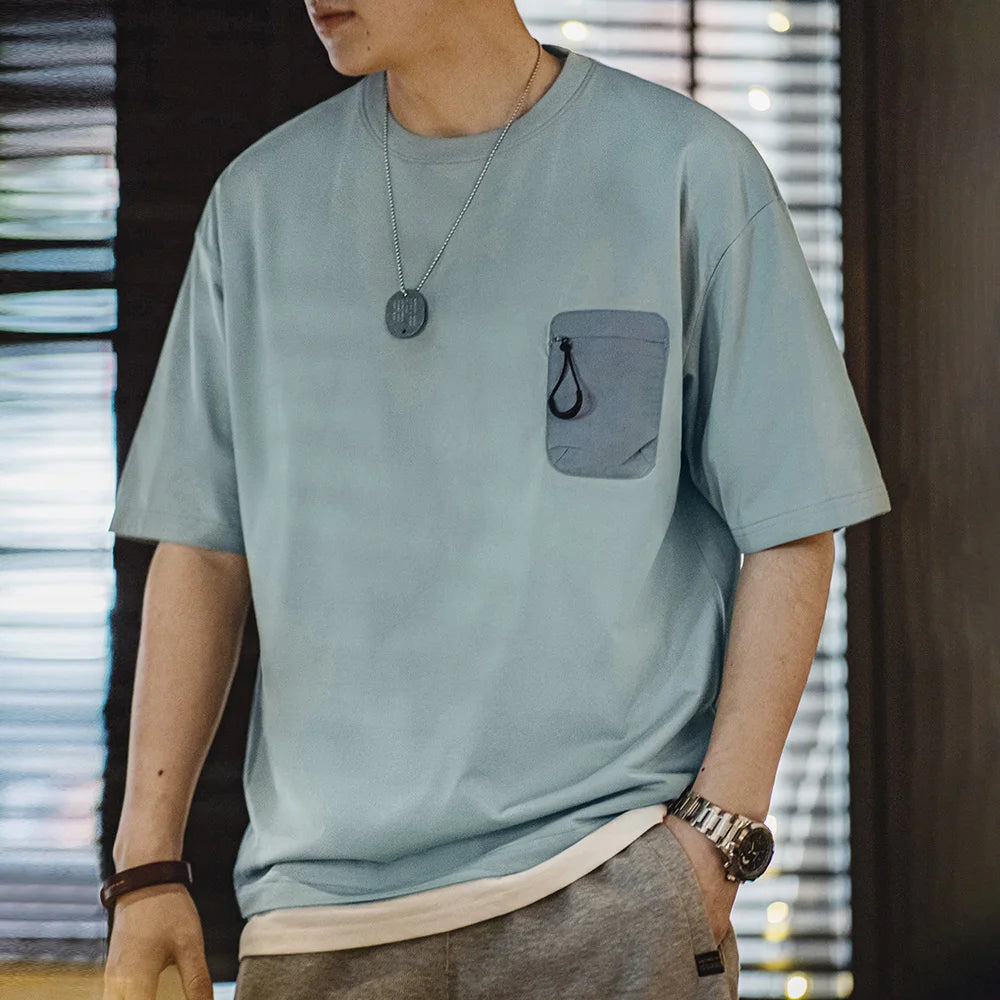 Maden Casual Sorona Cool Short-sleeved T-shirt Breathable Antibacterial T-shirt with Pockets for  Men's Summer Tops Sport Tee