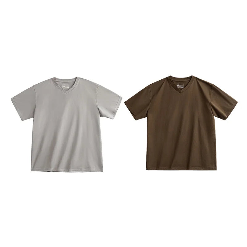 Maden Sorona Quick-drying Sweat-absorbent and Cool Short-sleeved T-shirt V-neck Solid Color Daily Versatile Top for Men's Summer