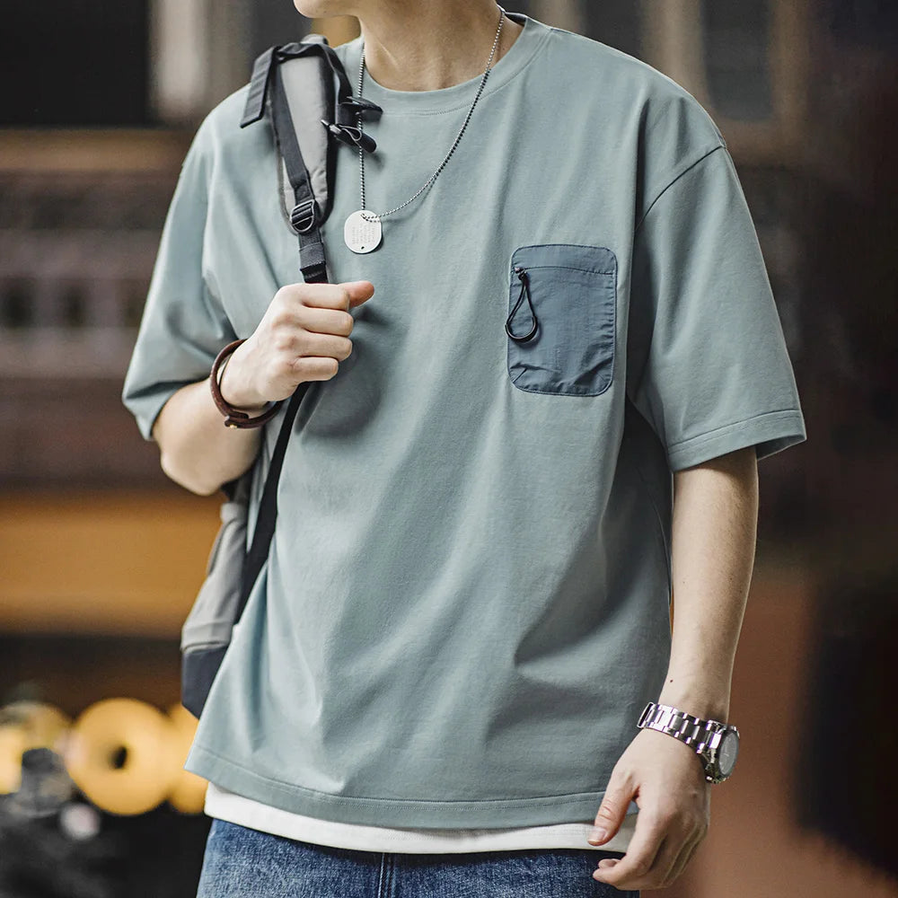 Maden Casual Sorona Cool Short-sleeved T-shirt Breathable Antibacterial T-shirt with Pockets for  Men's Summer Tops Sport Tee