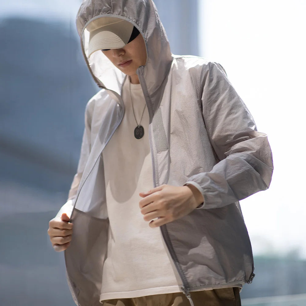 Maden Men's UPF 50+ UV Full Zip Sun Protection Jacket Light Thin Breathable Packable Fishing Windbreaker Hiking Hooded Skin Coat