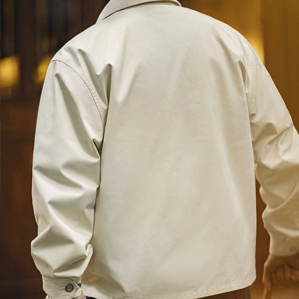 Maden New Vintage Embroidered Stadium Jacket Men's Spring Loose Fit Notch Lapel Zip-Up Outerwear Casual Cream Apricot Streetwear