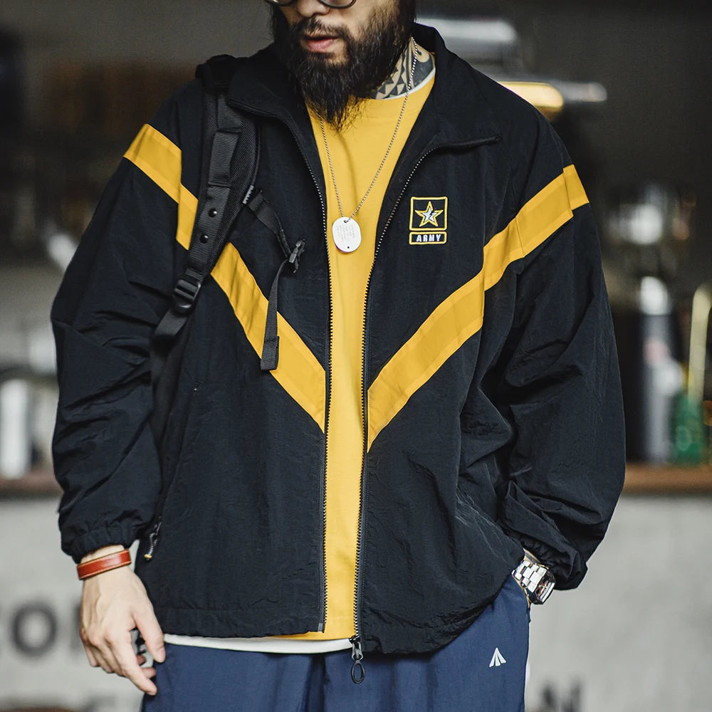 Maden Retro Training Jacket Outdoor IPFU Sports Contrasting Loose Stand-up Collar Zipper Design Jacket for Men's Autumn