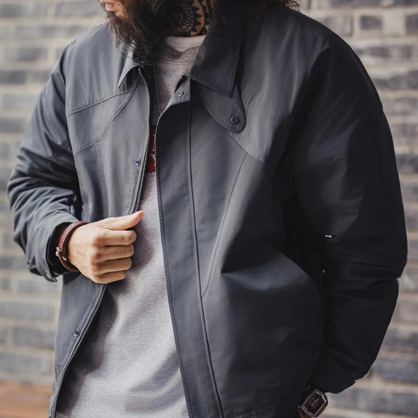 Maden Men's Vintage Outdoor Waterproof Jacket Windproof with Stand Collar Zip Front Lightweight Sporty Coat for Spring Autumn