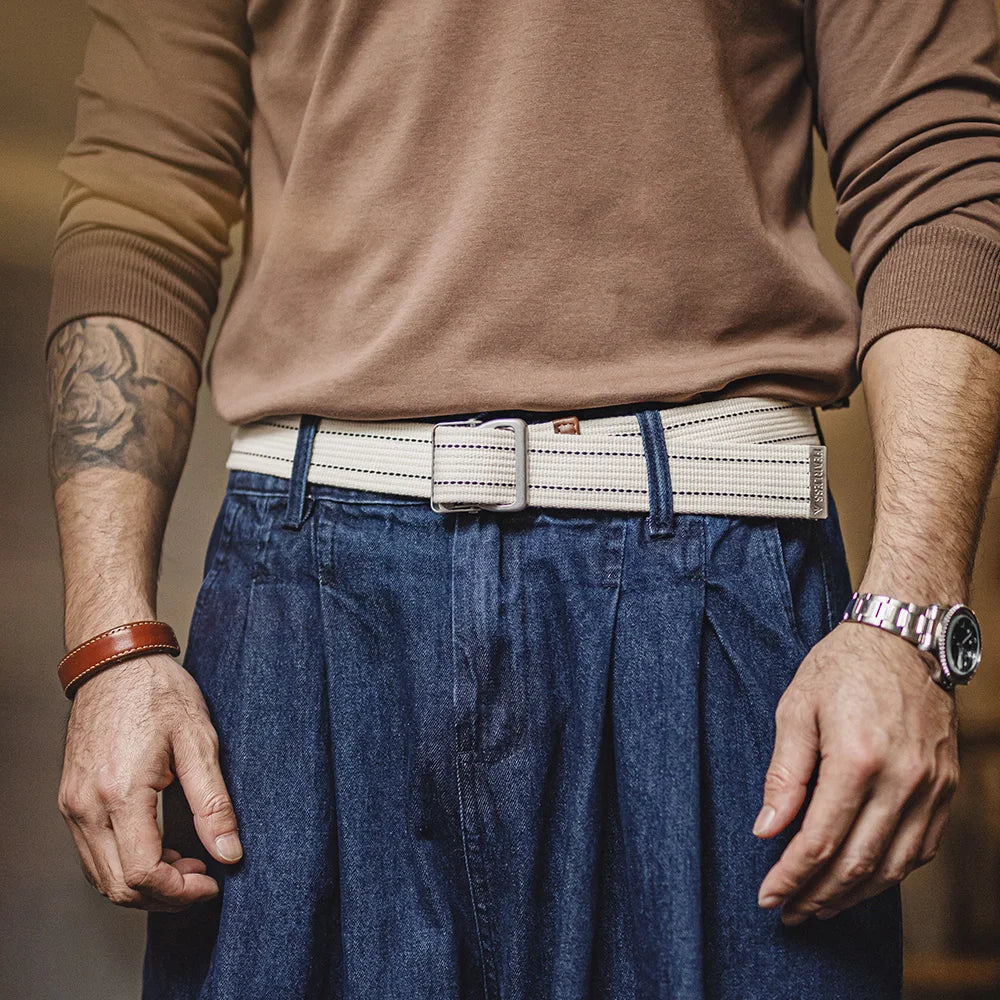 Maden New Unisex Striped Woven Belt No Hole Adjustable Waist Chain Jeans Belt Canvas Outdoor Sports Accessory Leisure Strap