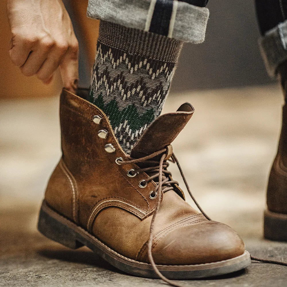 Maden Retro 3 Pairs Knitted Mid-calf Socks Ethnic Style Contrast Color Versatile Long Socks for Men's and Women's Autumn Socks