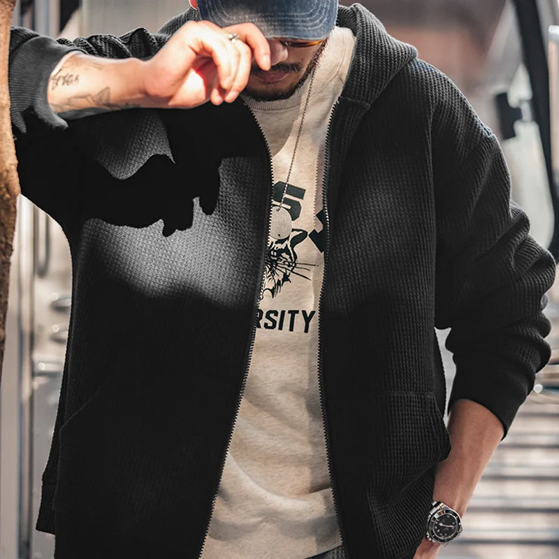 Maden Japanese Vintage Gray Waffle Hoodies for Men Brand Essential Hooded Sweatshirts Amekaji Loose Sport Jacket Jogger Pullover