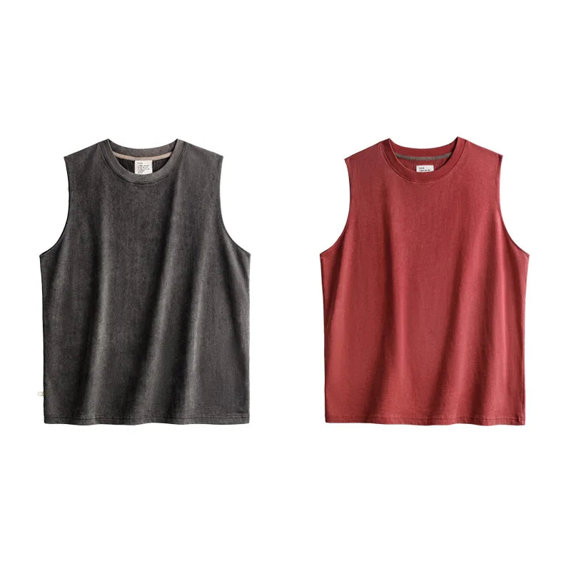 Maden Retro Aged Men's Summer Tank Tops Cotton Breathable Sports Fitness Vest Solid Color Sleeveless T-shirt for Base Layers