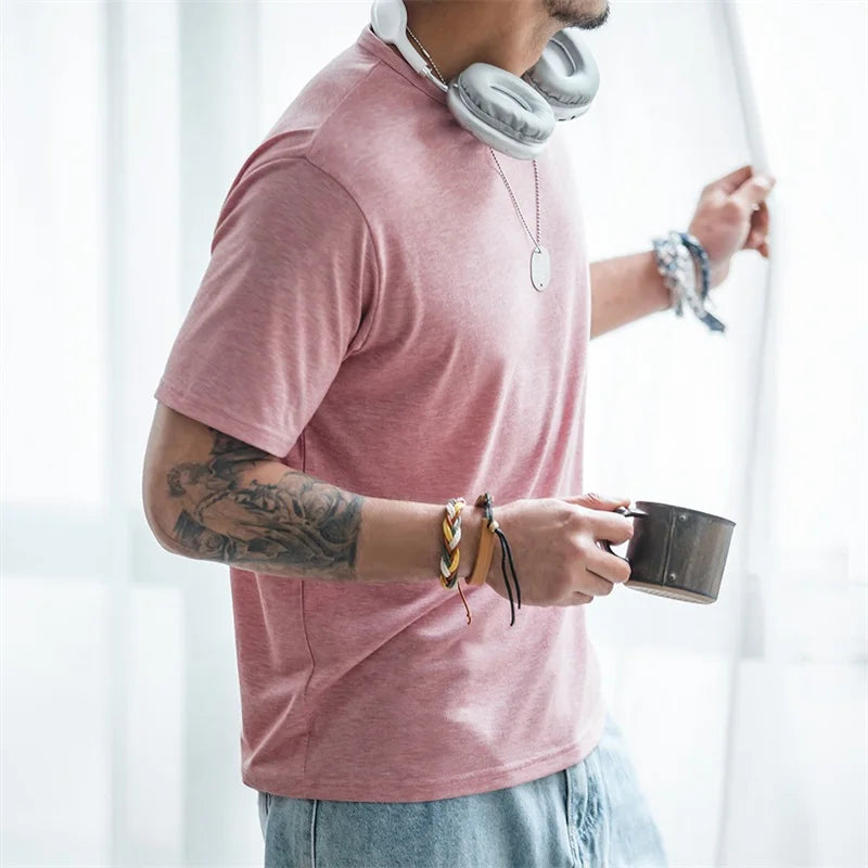 Maden Casual Breathable Blended Short Sleeve T-shirt for Men's Summer Crew Neck Lightweight Basic Tees Versatile Loose Fit Tops