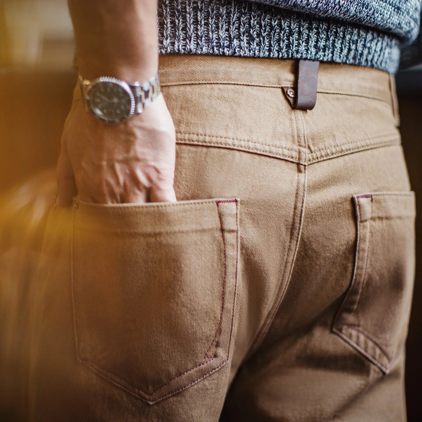 Maden Vintage Men's Washed Brown Jeans Heavyweight Soft Straight-Leg Long Pants Zip Fly Commuting Trousers for Spring Fall