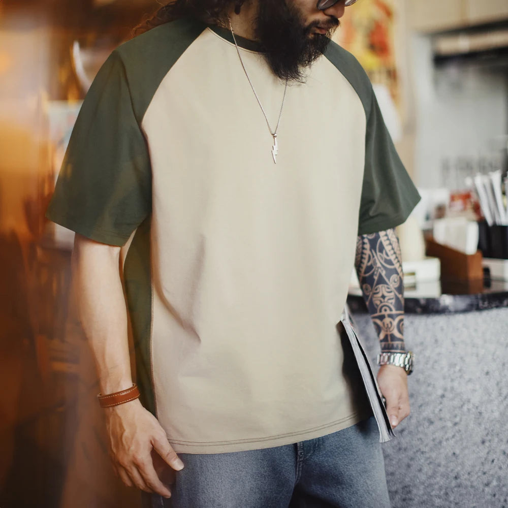 Maden Color-Block Cool-Touch Short Sleeves T-Shirt Men's Summer Quick-Dry Running Tee with UPF Protection Loose Crew Neck Tops