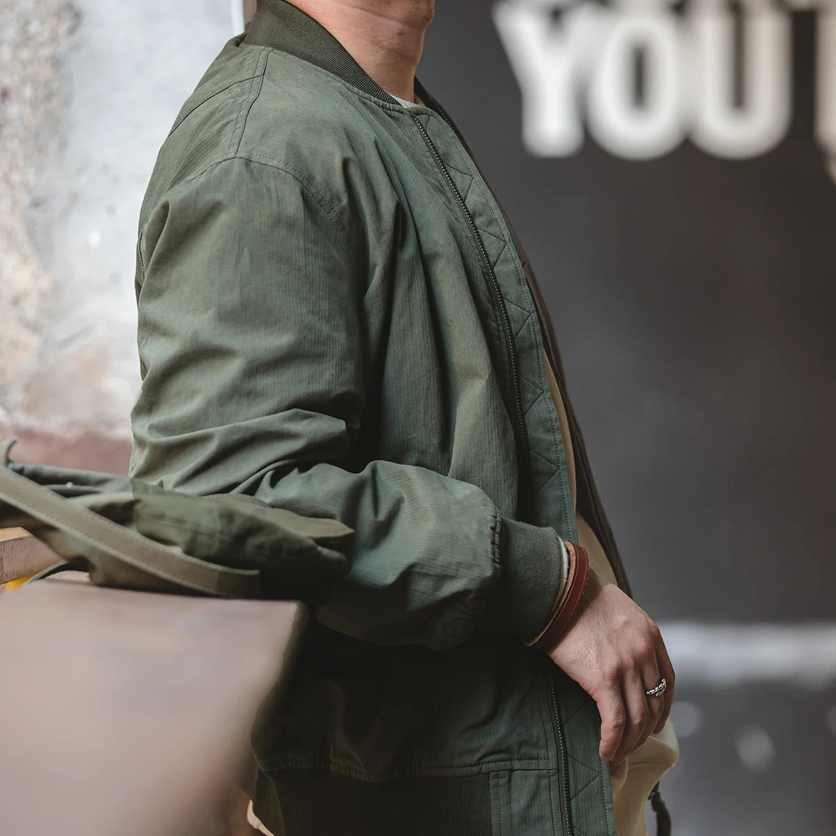 Maden Retro MA1 Bomber Flight Jackets Green Windproof Pilot Jacket Casual Motorcycle Baseball Coat for Men's Spring and Autumn