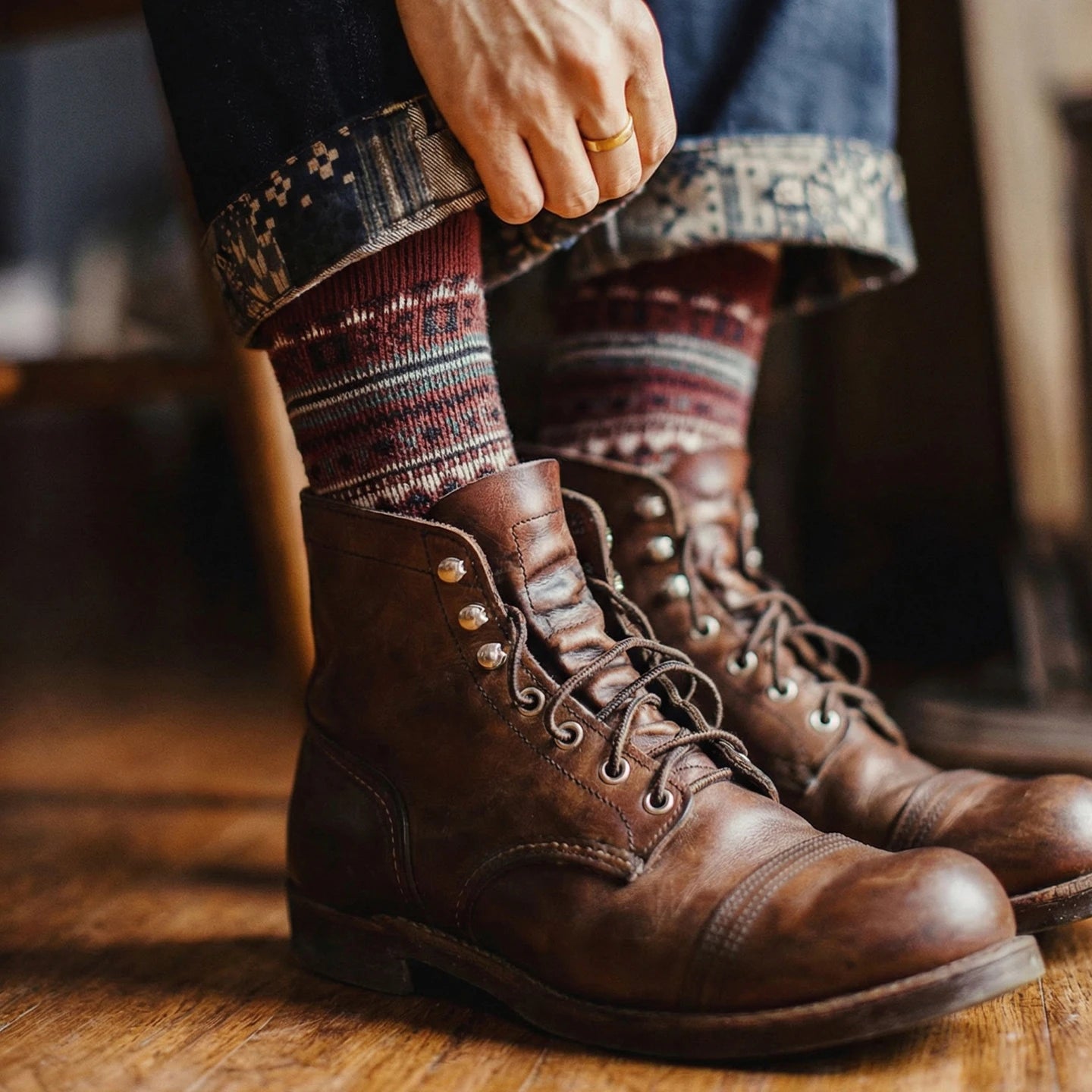 Maden Men's Vintage Fair Isle 4 Pairs Socks Pattern Mid-Calf Knit Socks Thermal Warm Long Socks for Fall and Winter & Christmas